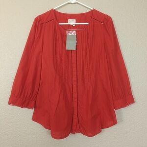 Meadow Rue by ANTHROPOLOGIE orange blouse with lace details button closure sz 8
